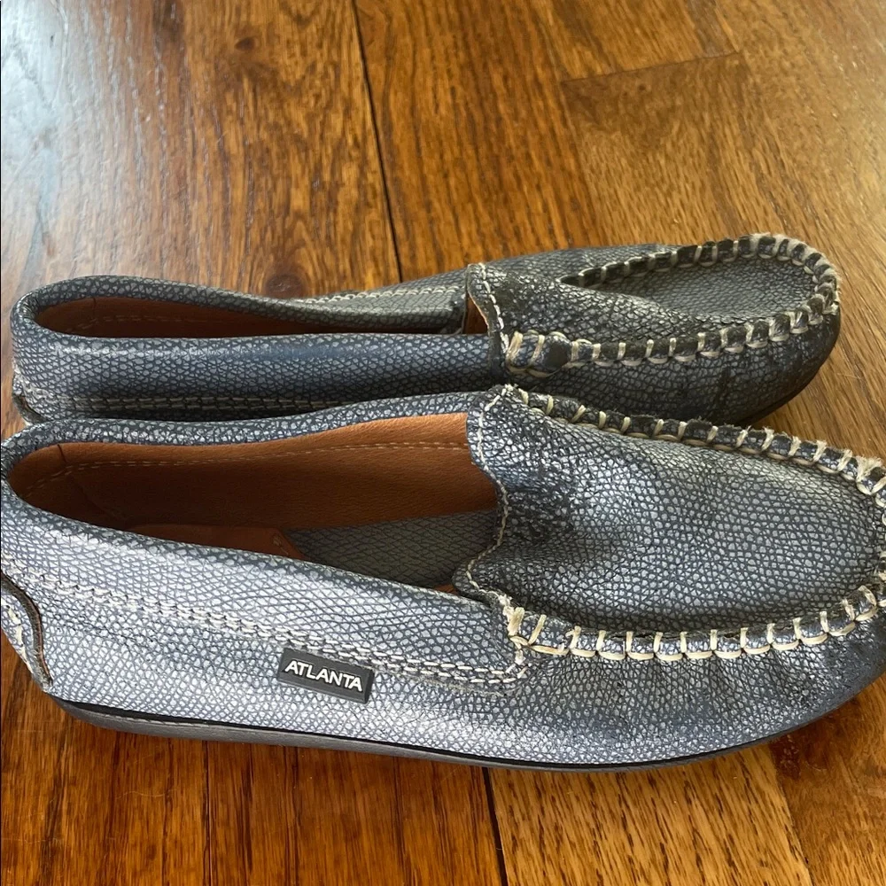 Kids Atlanta Mocassins Gray Metallic Moccasin Loafers - Slip-On Comfort sz 28
